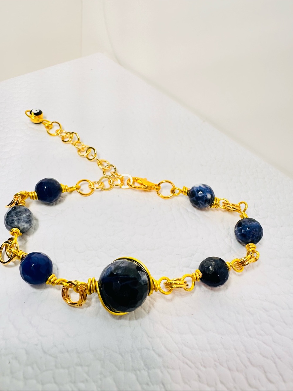 Gold wire  Sodalite stone  Beads bracelet